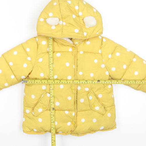 Next Girls Yellow Polka Dot Hooded Puffer Jacket 2-3 Years Polyester