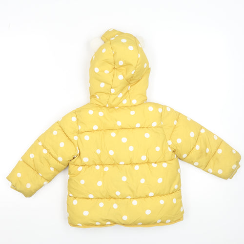 Next Girls Yellow Polka Dot Hooded Puffer Jacket 2-3 Years Polyester