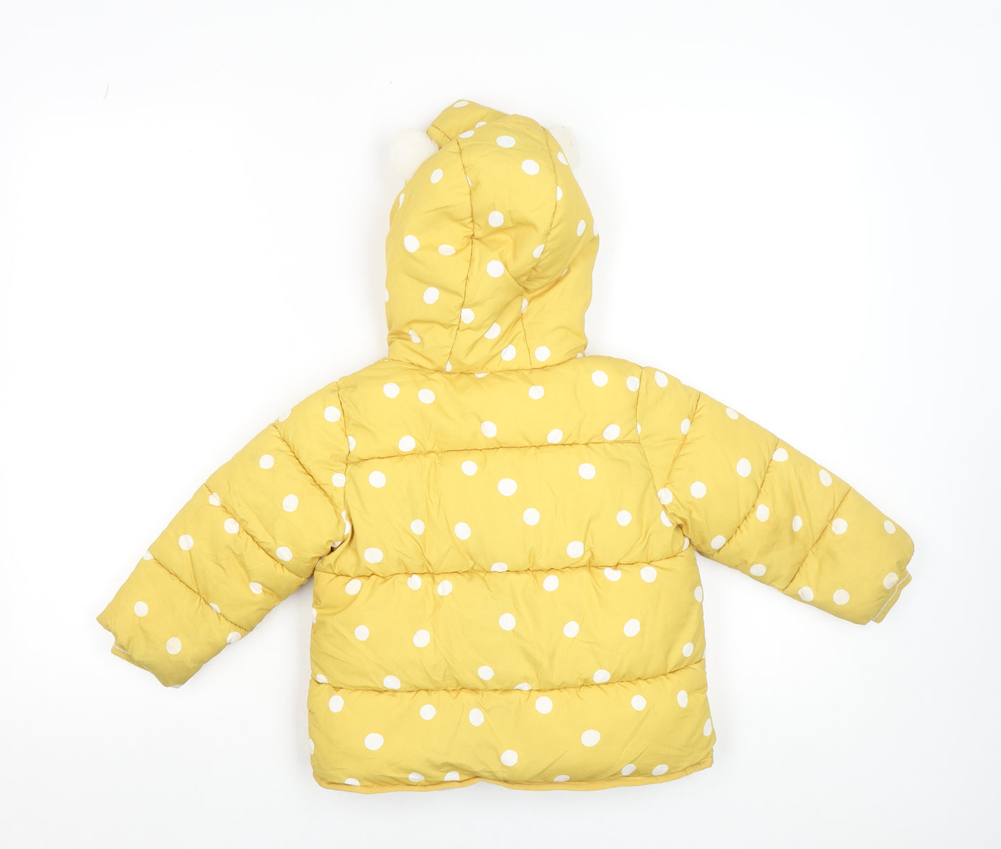 Next Girls Yellow Polka Dot Hooded Puffer Jacket 2-3 Years Polyester