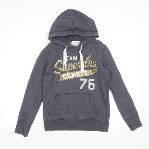 Luperdry Sport Womens Grey Sequin Logo Hoodie Size S Cotton Blend