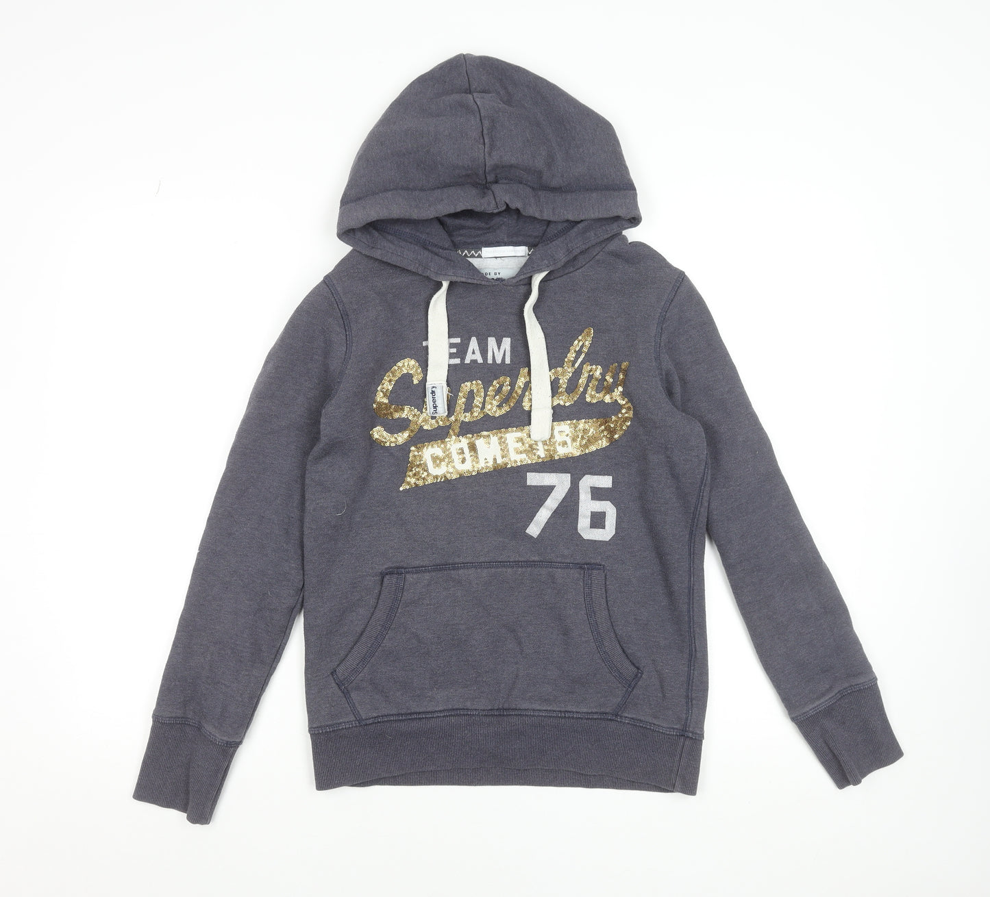 Luperdry Sport Womens Grey Sequin Logo Hoodie Size S Cotton Blend