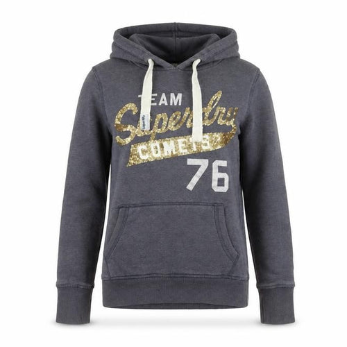 Luperdry Sport Womens Grey Sequin Logo Hoodie Size S Cotton Blend
