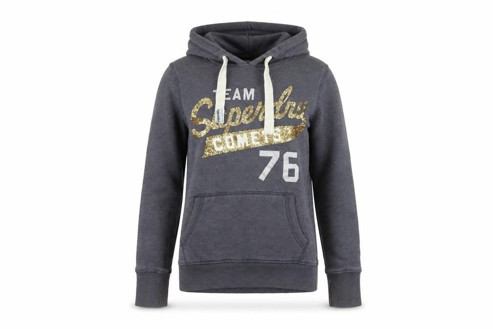 Luperdry Sport Womens Grey Sequin Logo Hoodie Size S Cotton Blend
