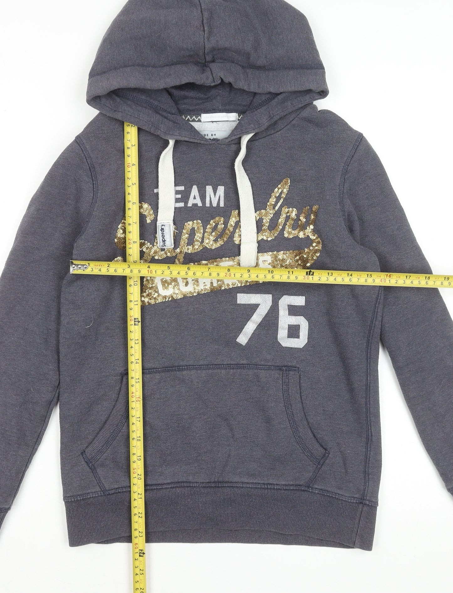 Luperdry Sport Womens Grey Sequin Logo Hoodie Size S Cotton Blend