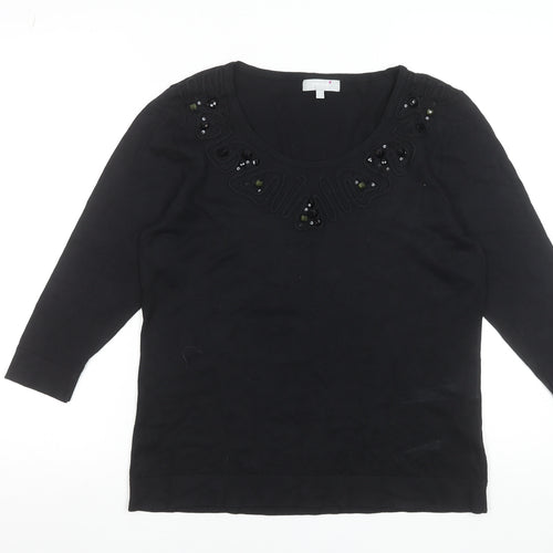 Marks & Spencer Per Una Women's Black Beaded Viscose Jumper Size 14