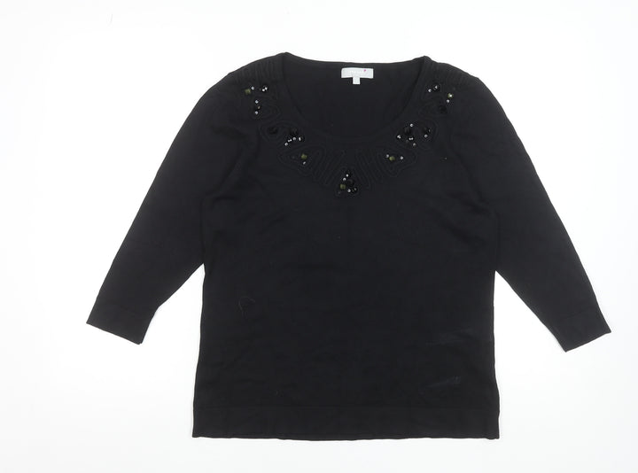 Marks & Spencer Per Una Women's Black Beaded Viscose Jumper Size 14