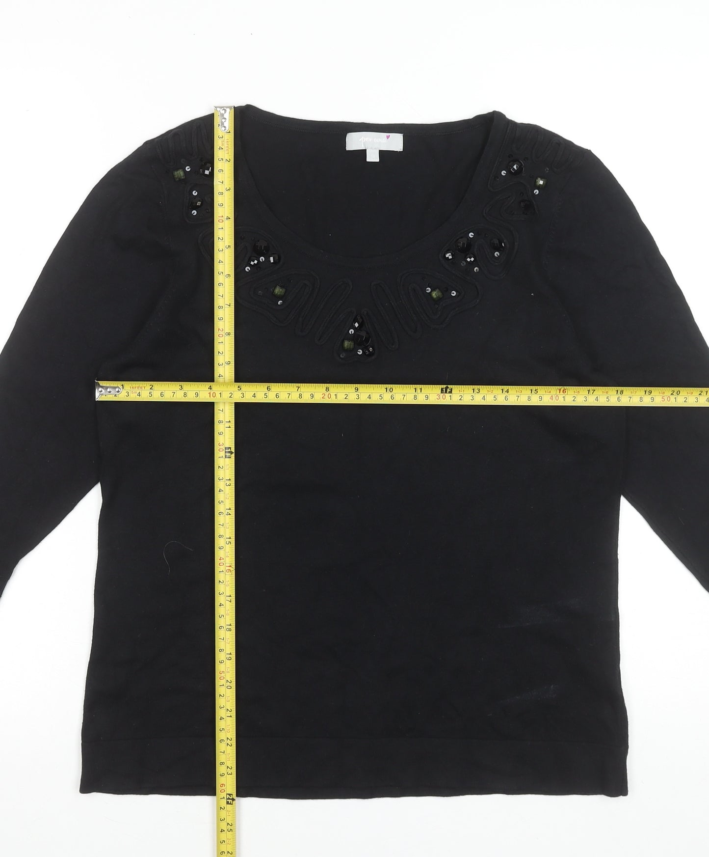 Marks & Spencer Per Una Women's Black Beaded Viscose Jumper Size 14