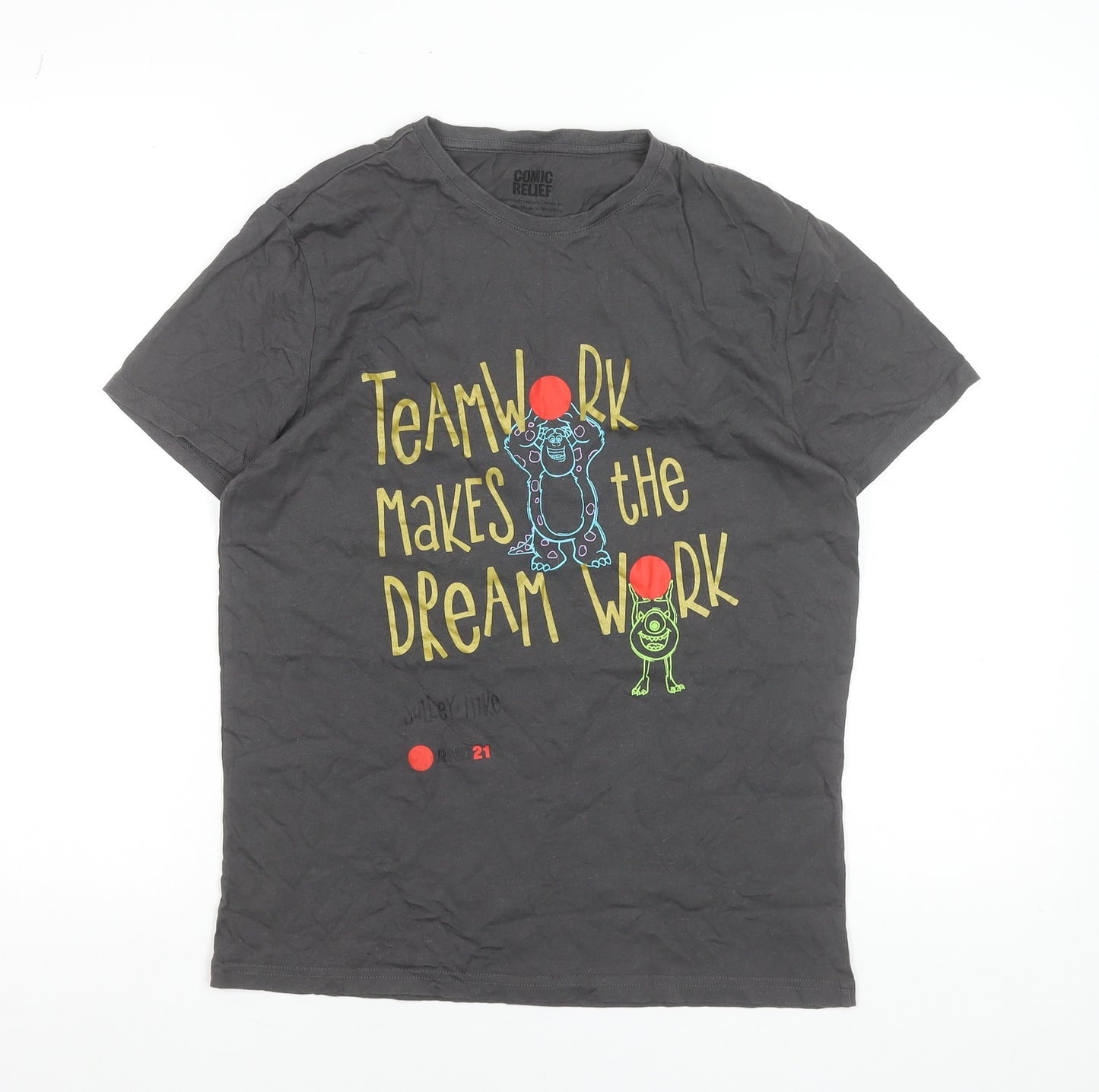 Comic Relief Women's Grey Disney Pixar XS T-Shirt - Teamwork Dreamwork