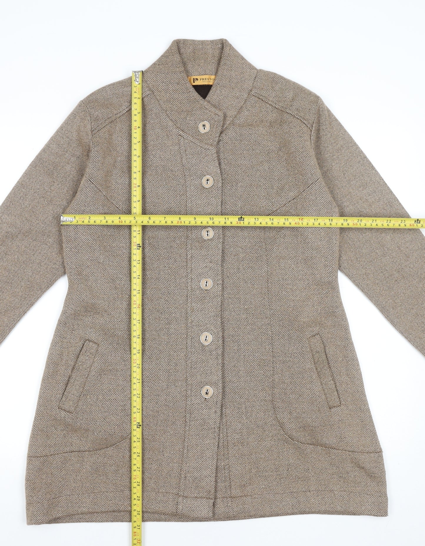 Preston Womens Beige Wool Tweed Overcoat XL Classic Mid-Length