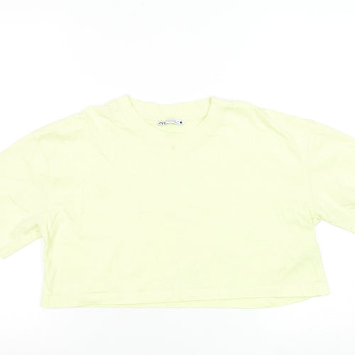 Zara Women's Yellow Cropped Cotton T-Shirt Size S