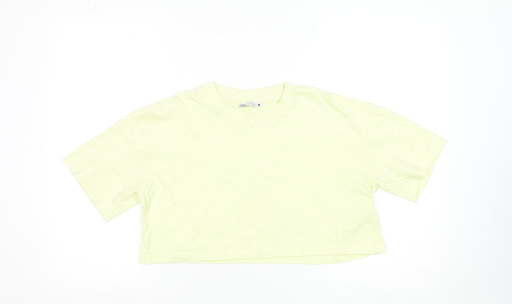 Zara Women's Yellow Cropped Cotton T-Shirt Size S
