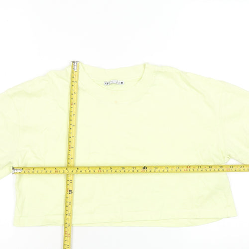 Zara Women's Yellow Cropped Cotton T-Shirt Size S