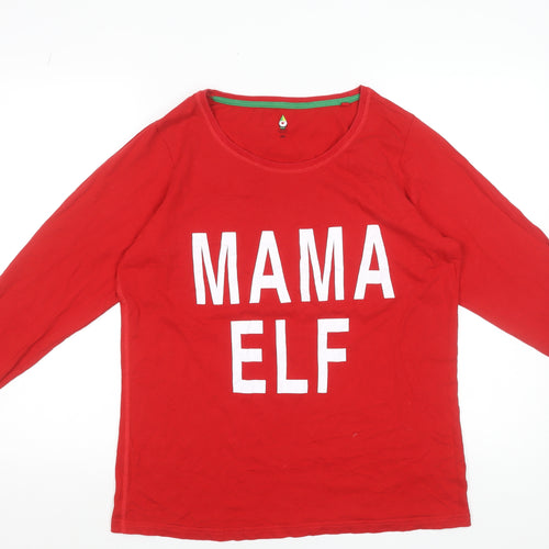 Next Women Red Long Sleeve Christmas Mama Elf Cotton T-Shirt Size L