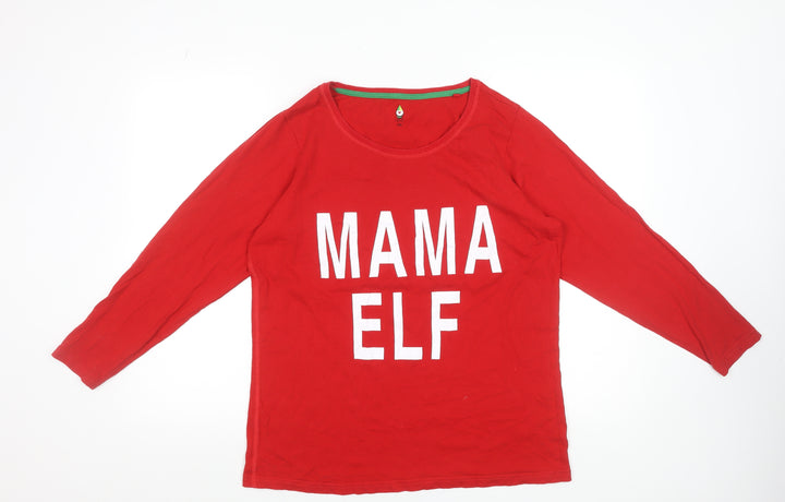 Next Women Red Long Sleeve Christmas Mama Elf Cotton T-Shirt Size L
