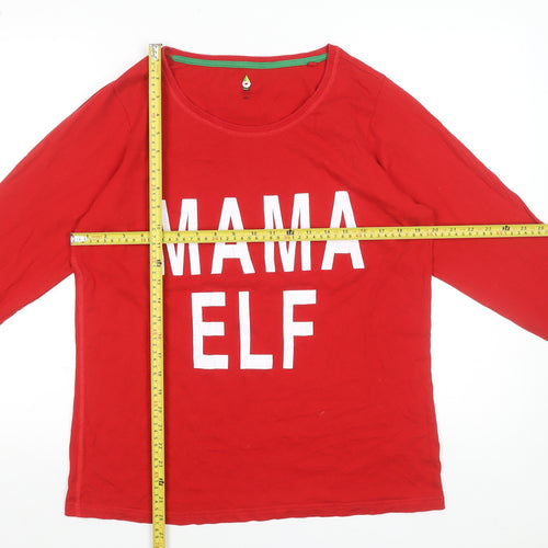 Next Women Red Long Sleeve Christmas Mama Elf Cotton T-Shirt Size L