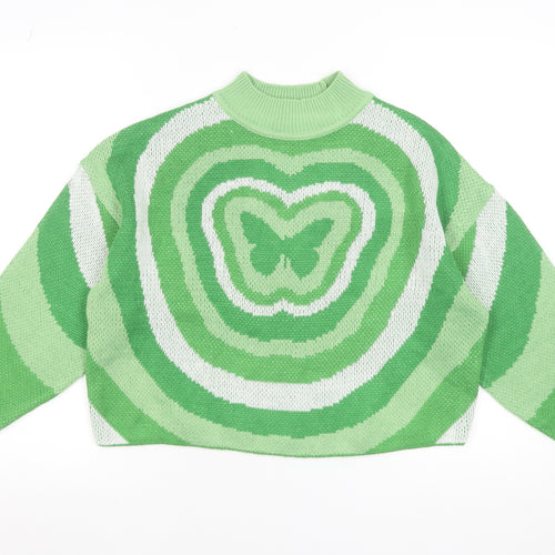 H&M Divided Women’s Green Butterfly Mock Neck Acrylic Jumper Size 12
