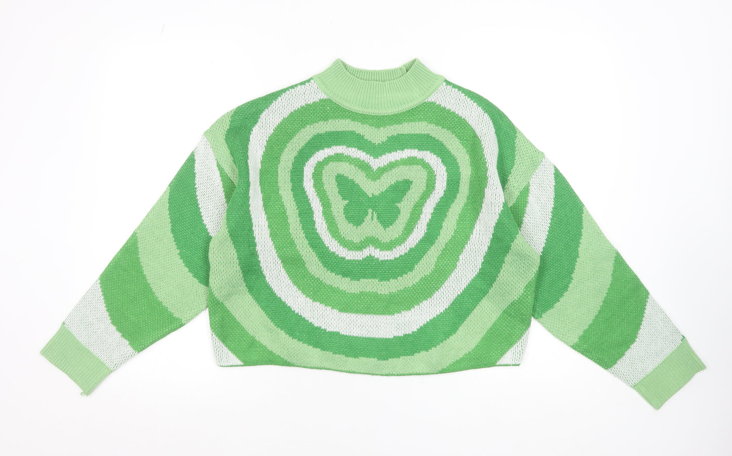 H&M Divided Women’s Green Butterfly Mock Neck Acrylic Jumper Size 12