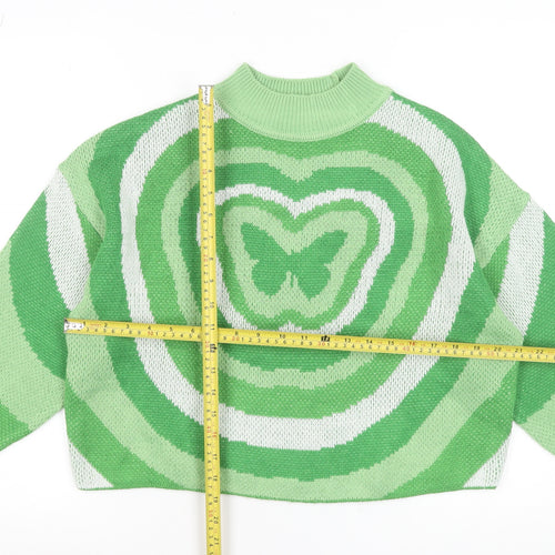 H&M Divided Women’s Green Butterfly Mock Neck Acrylic Jumper Size 12