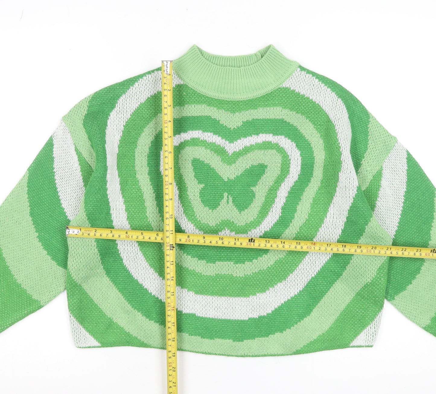H&M Divided Women’s Green Butterfly Mock Neck Acrylic Jumper Size 12