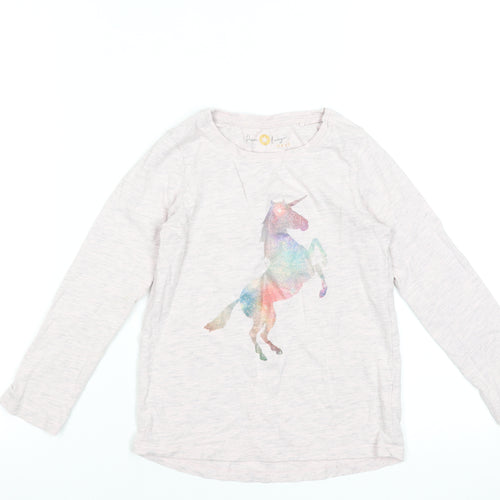 Next Girls Beige Long Sleeve Unicorn Graphic T-Shirt 6 Years