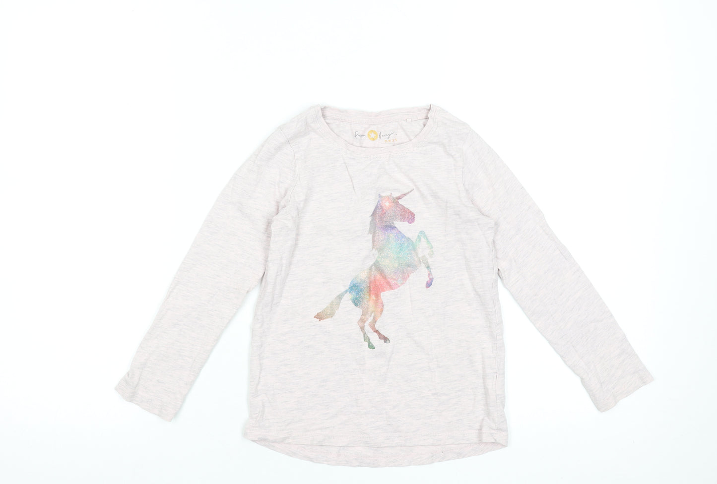 Next Girls Beige Long Sleeve Unicorn Graphic T-Shirt 6 Years