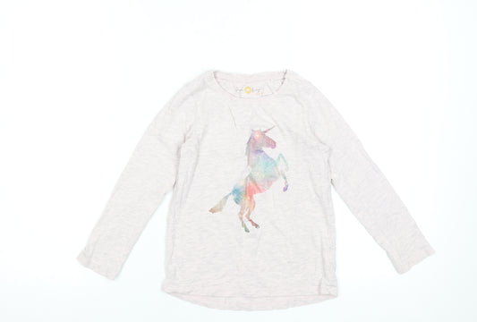 Next Girls Beige Long Sleeve Unicorn Graphic T-Shirt 6 Years