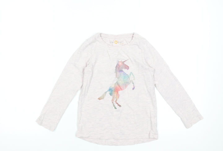 Next Girls Beige Long Sleeve Unicorn Graphic T-Shirt 6 Years