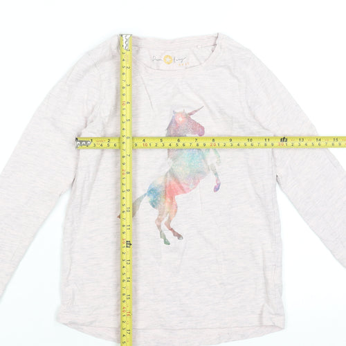 Next Girls Beige Long Sleeve Unicorn Graphic T-Shirt 6 Years