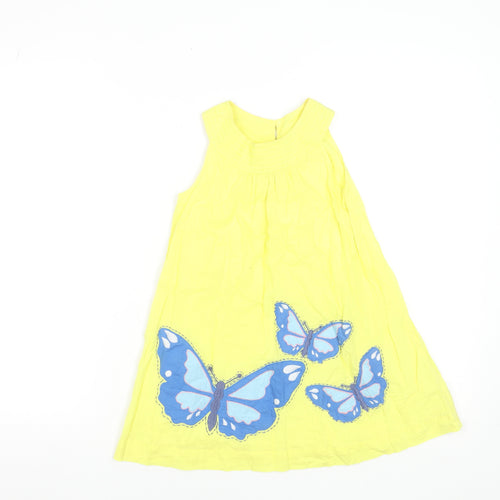 Mini Boden Girls Yellow Butterfly Cotton A-Line Dress 5-6 Years