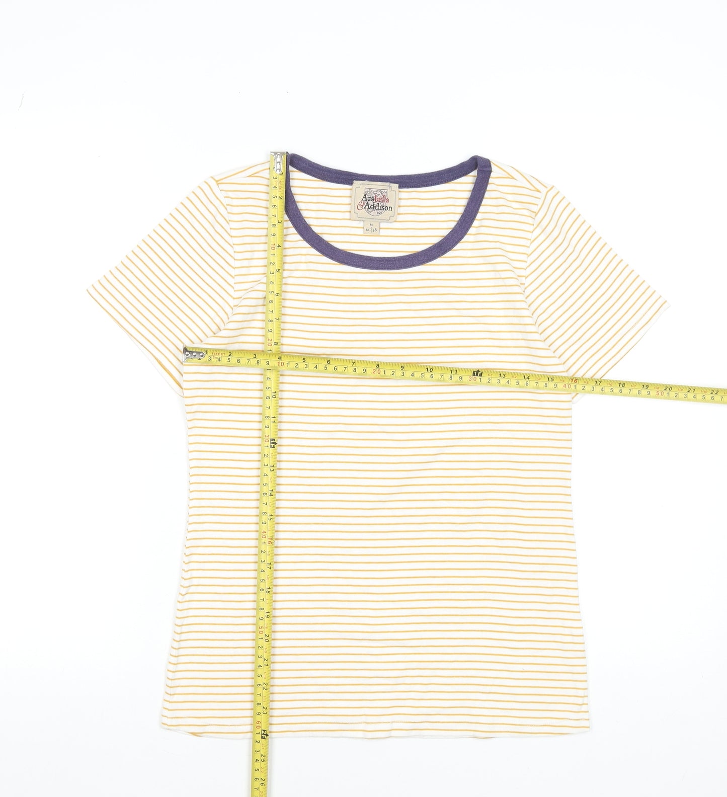 Arabella & Addison Women's Yellow Striped Ringer T-Shirt Size 12