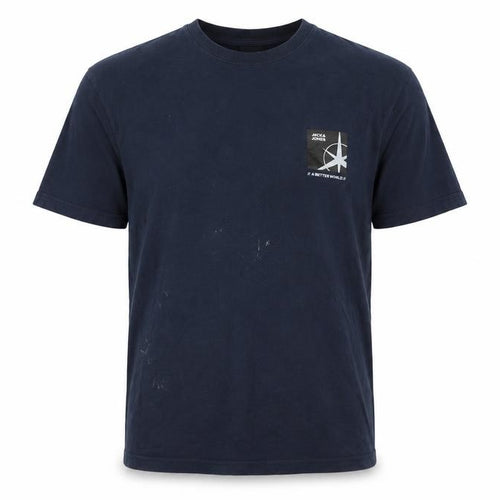Jack & Jones Men's Blue Medium Cotton Crew Neck Graphic T-Shirt
