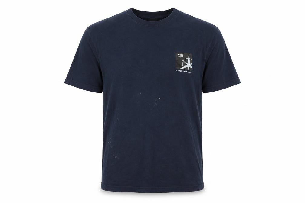 Jack & Jones Men's Blue Medium Cotton Crew Neck Graphic T-Shirt