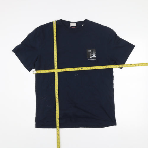 Jack & Jones Men's Blue Medium Cotton Crew Neck Graphic T-Shirt