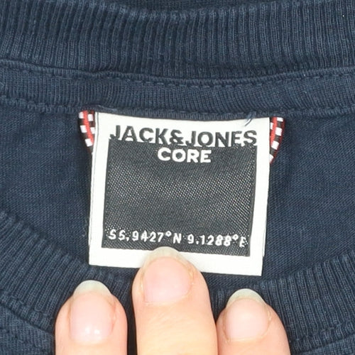 Jack & Jones Men's Blue Medium Cotton Crew Neck Graphic T-Shirt