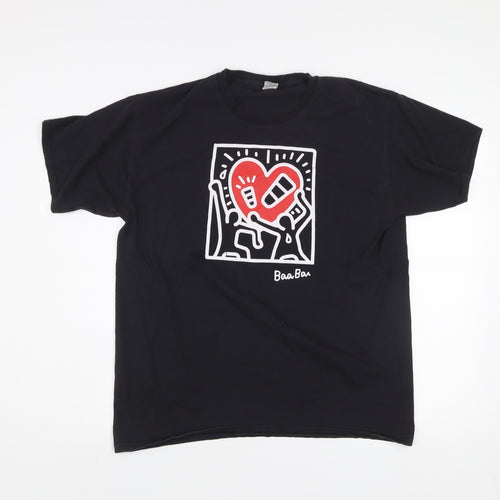 Fruit of the Loom Mens Black Art Graphic Cotton T-Shirt Size L