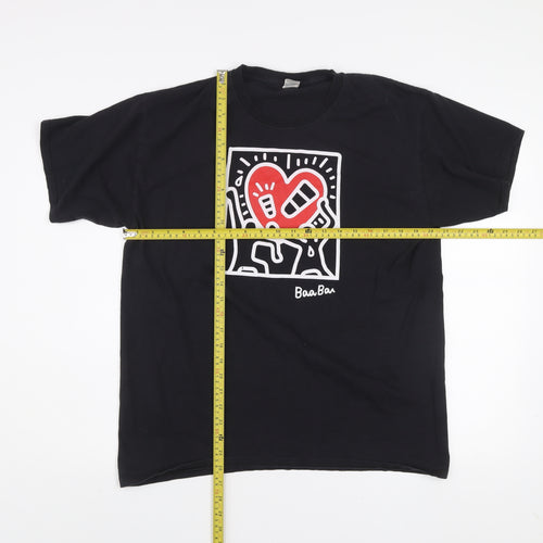Fruit of the Loom Mens Black Art Graphic Cotton T-Shirt Size L