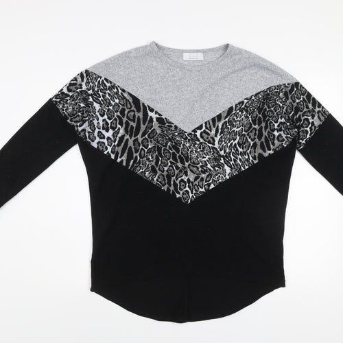Quiz Women’s Grey Black Leopard Print Pullover Jumper UK 10