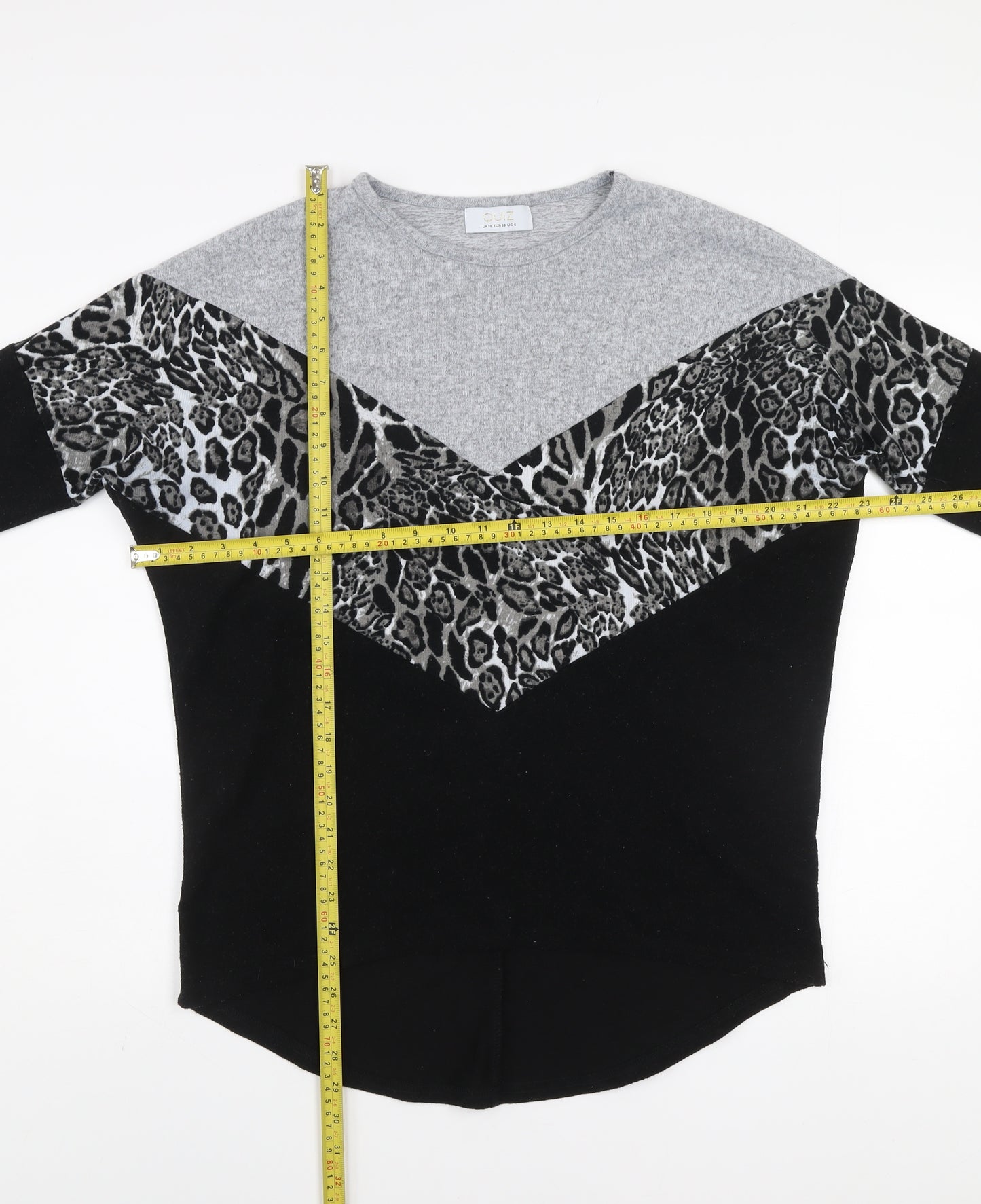 Quiz Women’s Grey Black Leopard Print Pullover Jumper UK 10