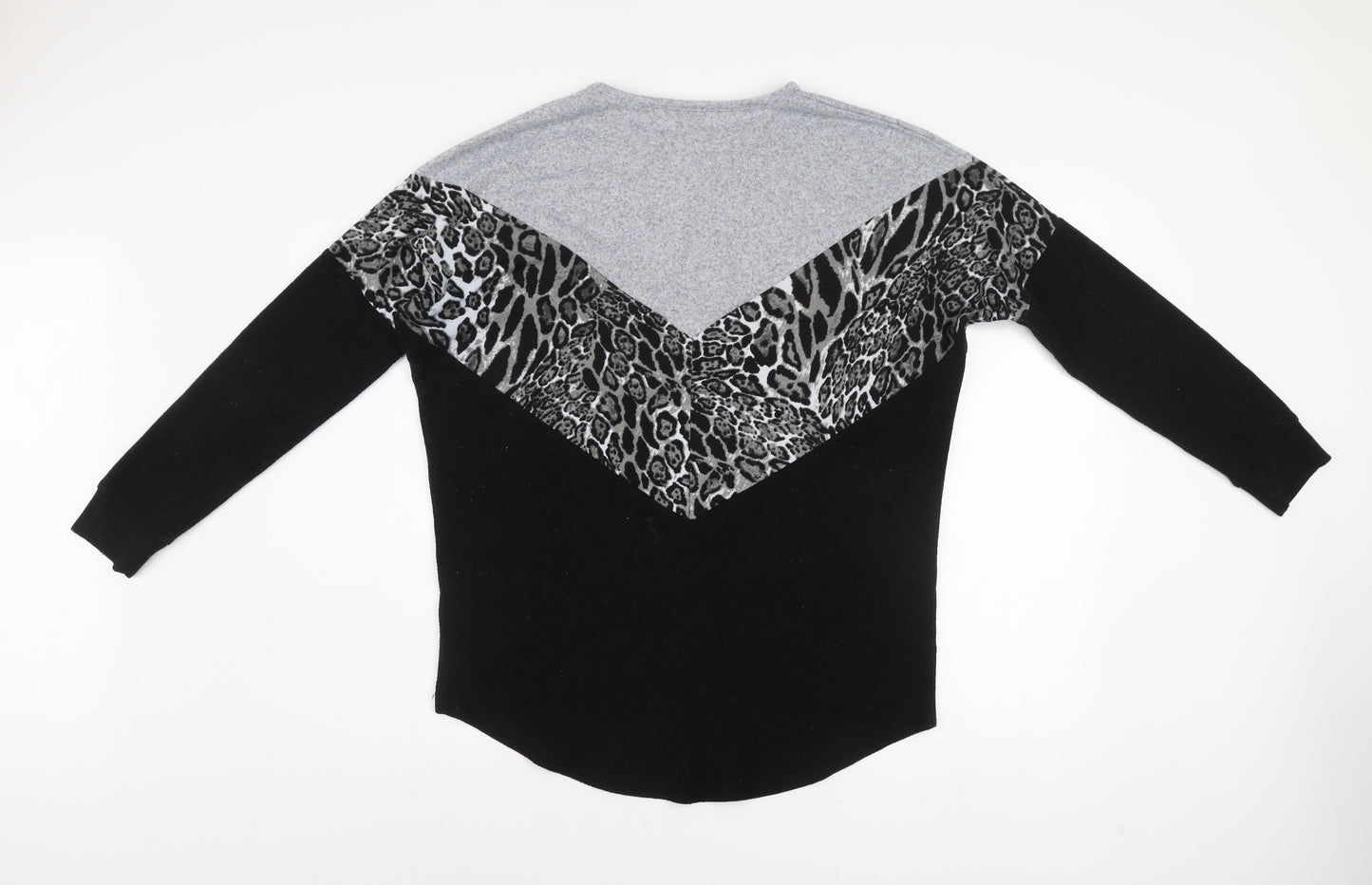 Quiz Women’s Grey Black Leopard Print Pullover Jumper UK 10
