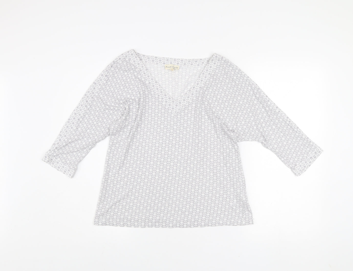 Phase Eight Women's Grey Floral V-Neck 3/4 Sleeve Tunic Top Size 12