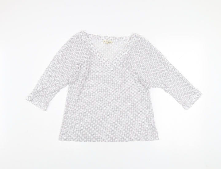 Phase Eight Women's Grey Floral V-Neck 3/4 Sleeve Tunic Top Size 12