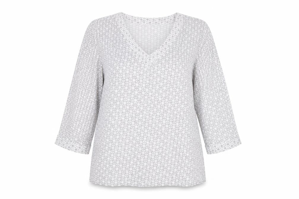 Phase Eight Women's Grey Floral V-Neck 3/4 Sleeve Tunic Top Size 12