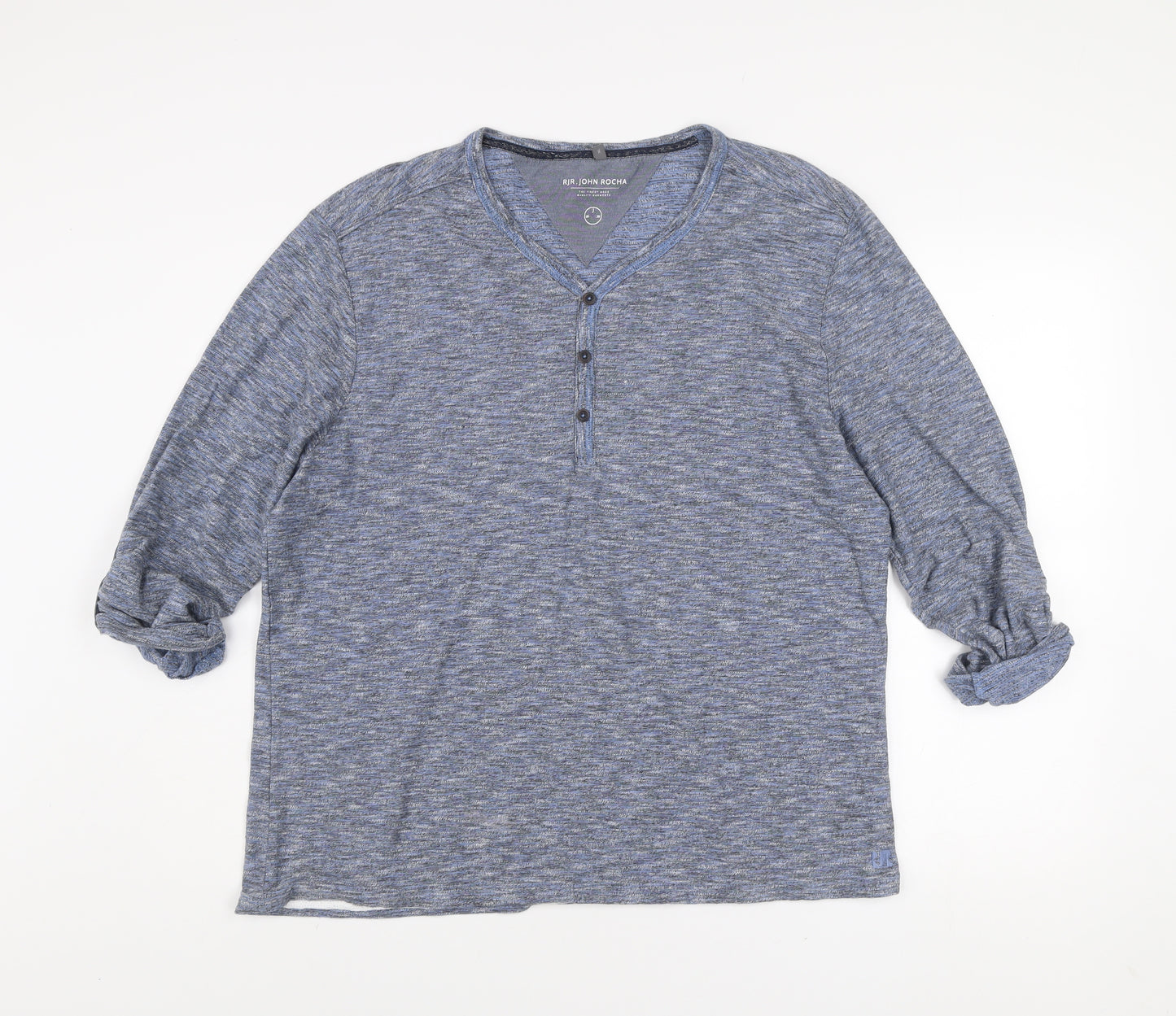 RJR John Rocha Men’s Blue Cotton Henley Long Sleeve Shirt XL