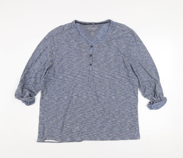 RJR John Rocha Men’s Blue Cotton Henley Long Sleeve Shirt XL
