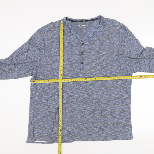RJR John Rocha Men’s Blue Cotton Henley Long Sleeve Shirt XL
