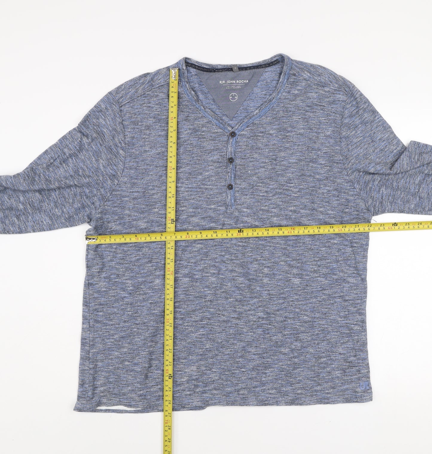 RJR John Rocha Men’s Blue Cotton Henley Long Sleeve Shirt XL