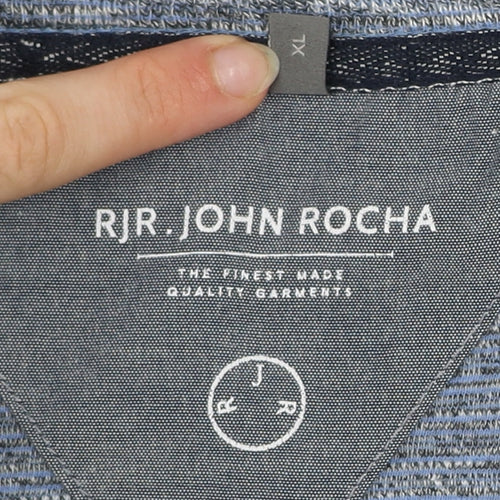 RJR John Rocha Men’s Blue Cotton Henley Long Sleeve Shirt XL