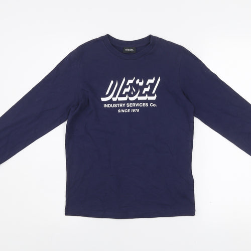 Diesel Boys Navy Blue Long Sleeve Crew Neck Graphic T-Shirt Size 10