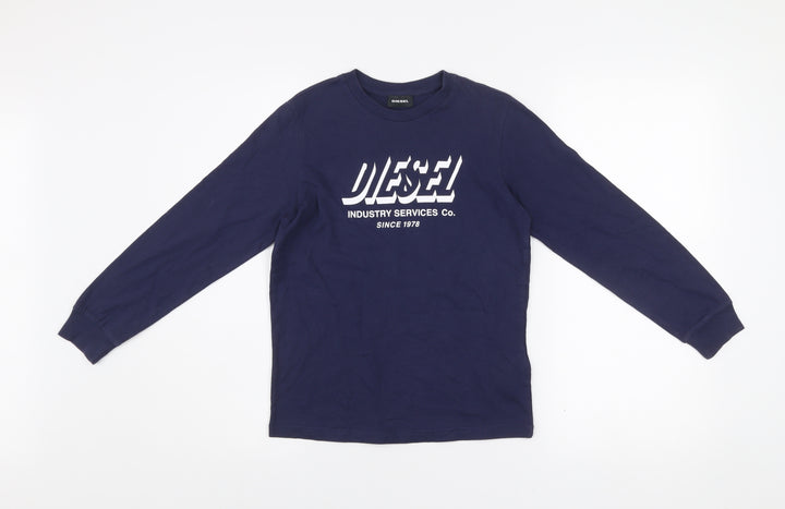 Diesel Boys Navy Blue Long Sleeve Crew Neck Graphic T-Shirt Size 10