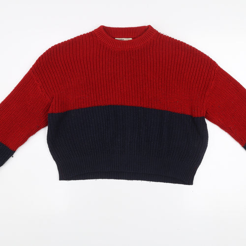Pull&Bear Women's Red Blue Chunky Knit Jumper Size 12
